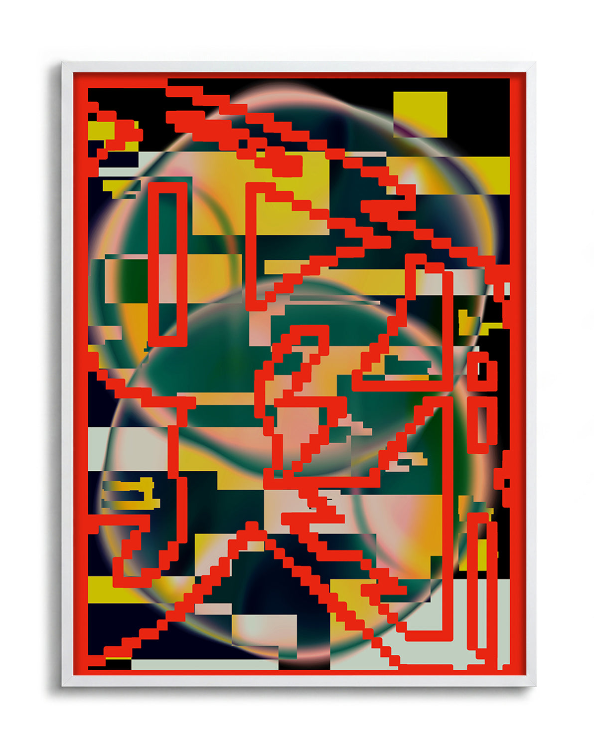 Chaos abstract art print in a white frame