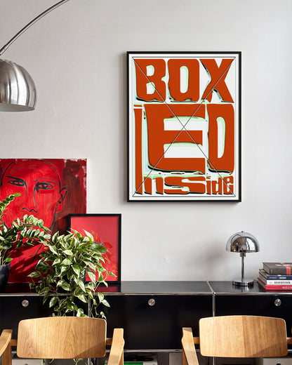 Boxed retro typography quote print in a black frame on a wall