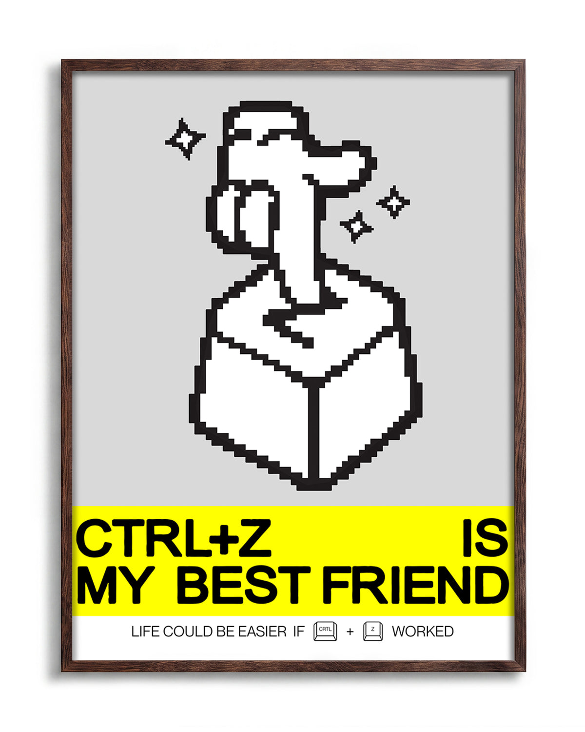 Ctrl+z retro pop art poster in a walnut frame