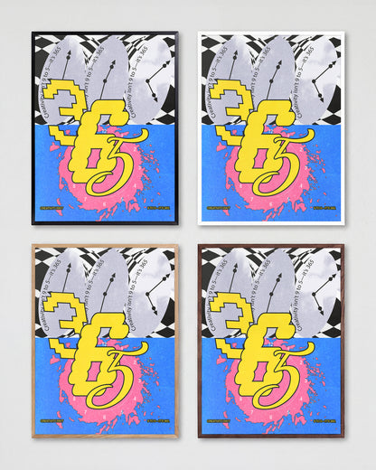 365 retro psychedelic art print shown in all frame colours