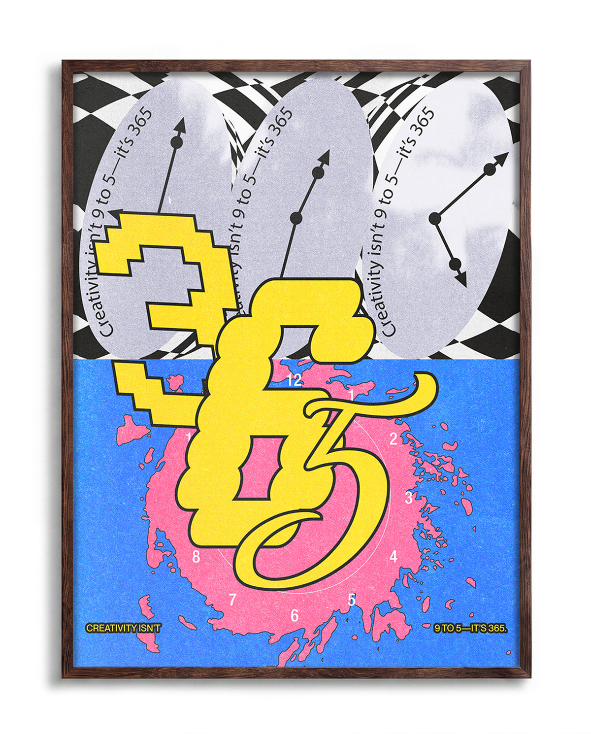 365 retro psychedelic art print in a walnut frame
