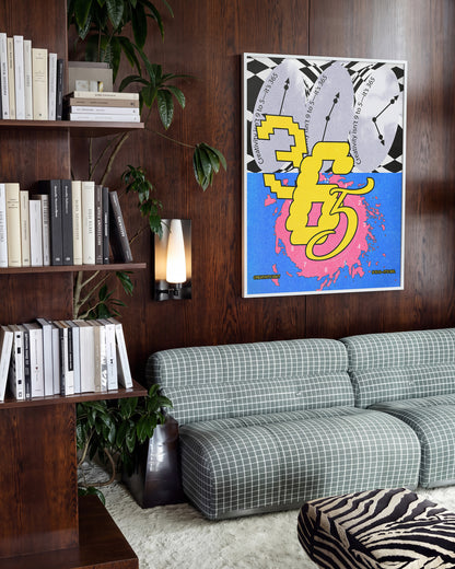 365 retro psychedelic art print in a white frame on a wall