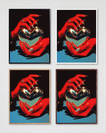 Chrome heart retro heart illustration print shown in all frame colours