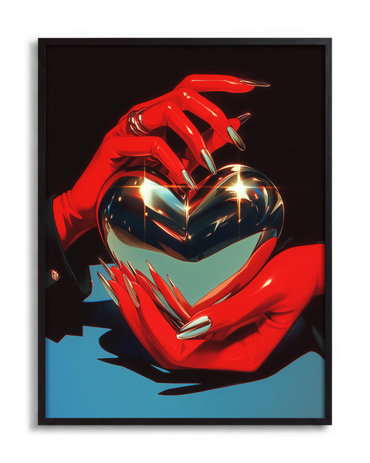 Chrome heart - no background framed - black