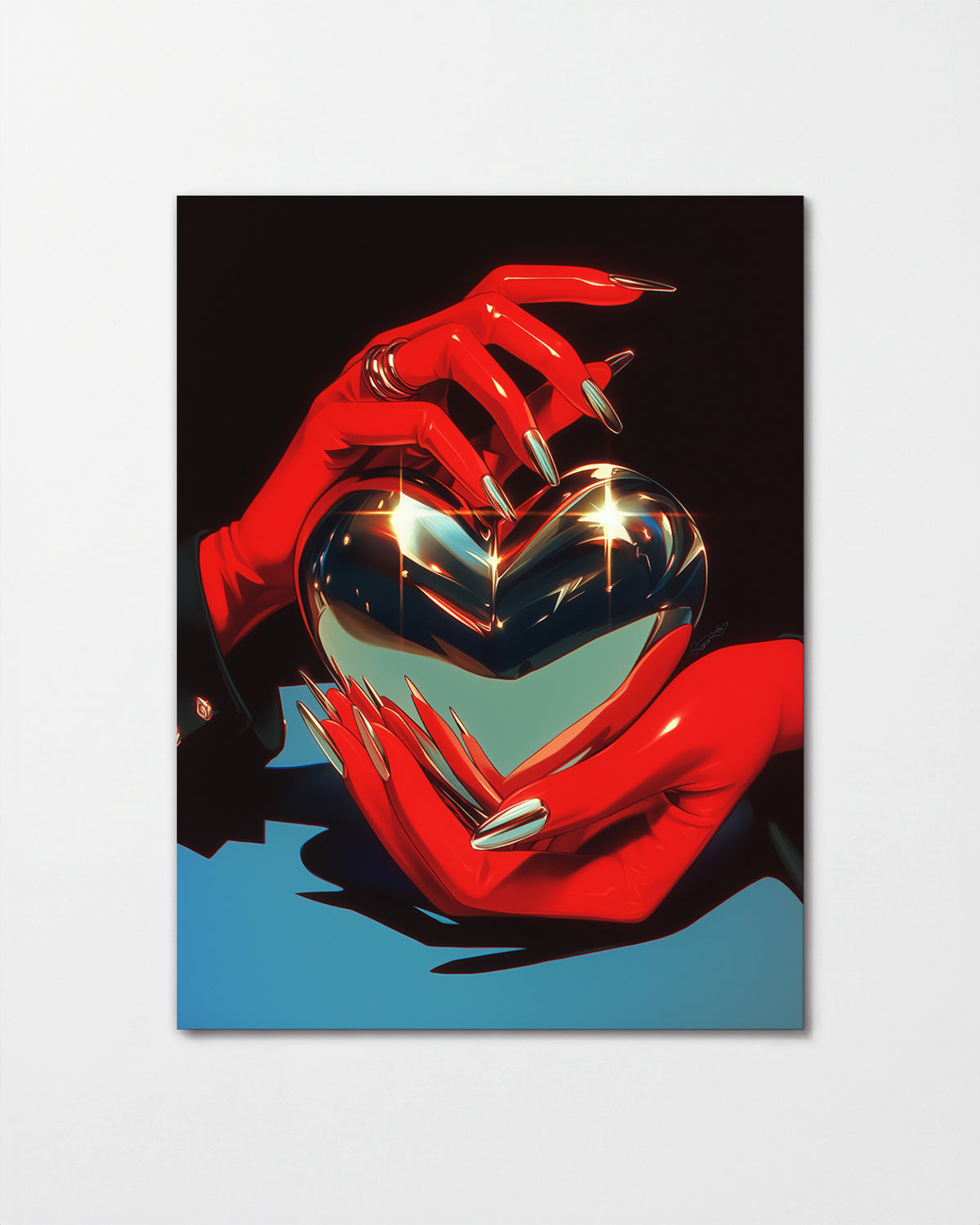 Chrome heart retro heart illustration print, unframed