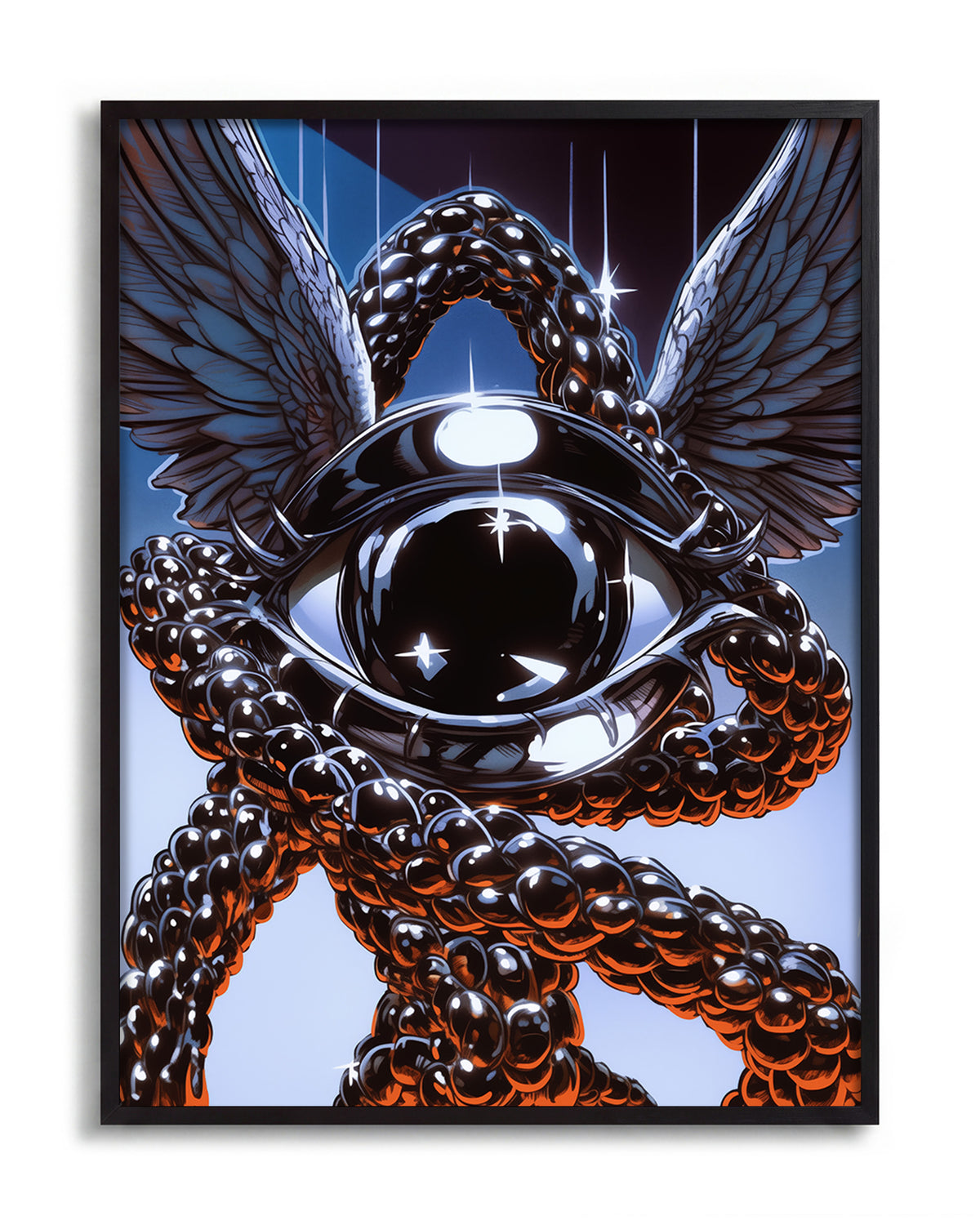Eye retro illustration art print in a black frame
