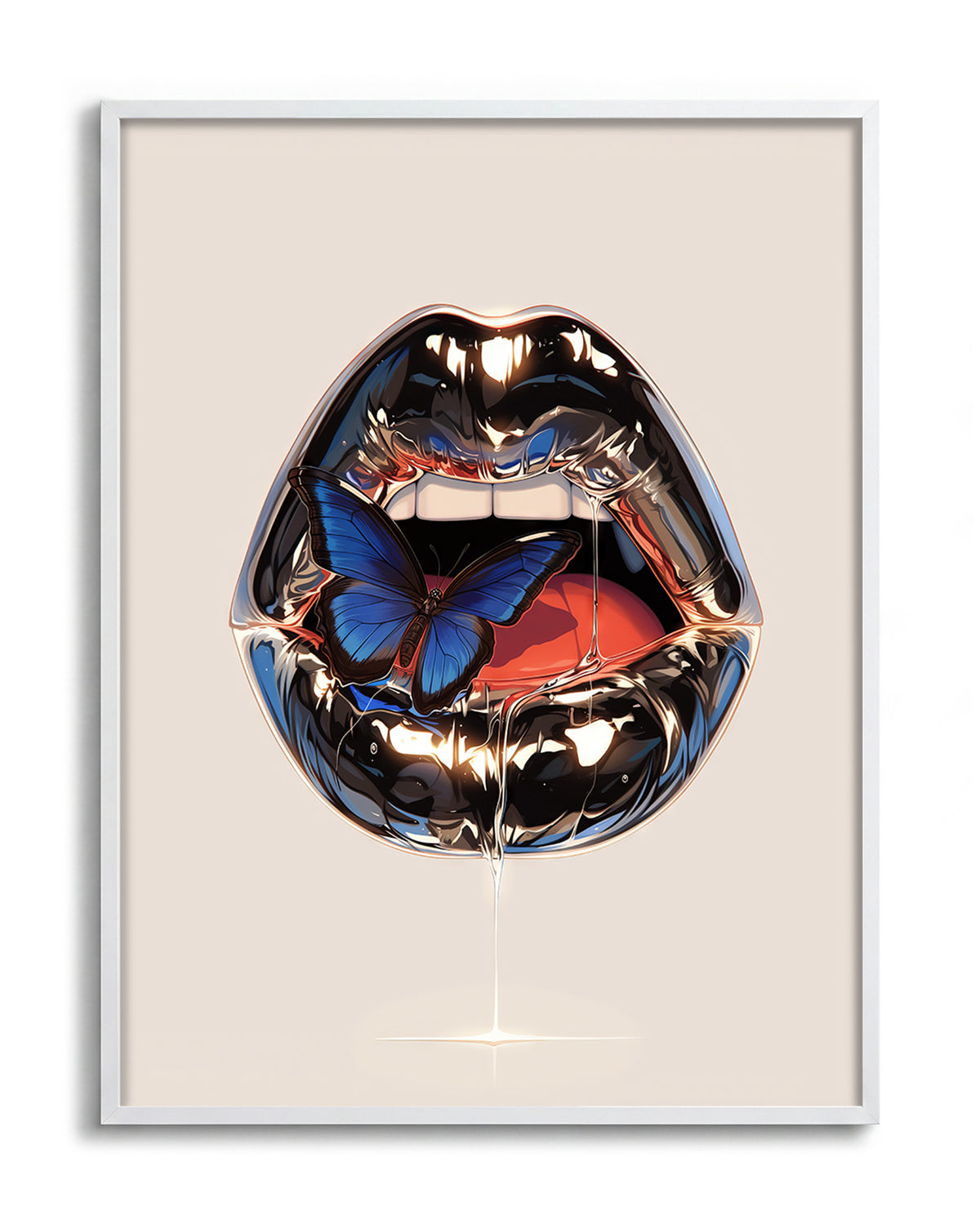Lips retro lips illustration print in a white frame
