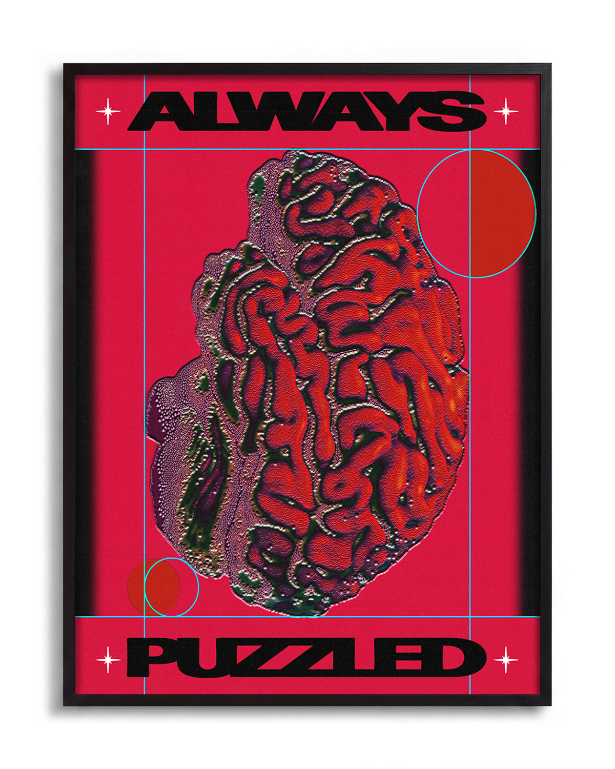 Always puzzled retro cartoon poster in a black frame