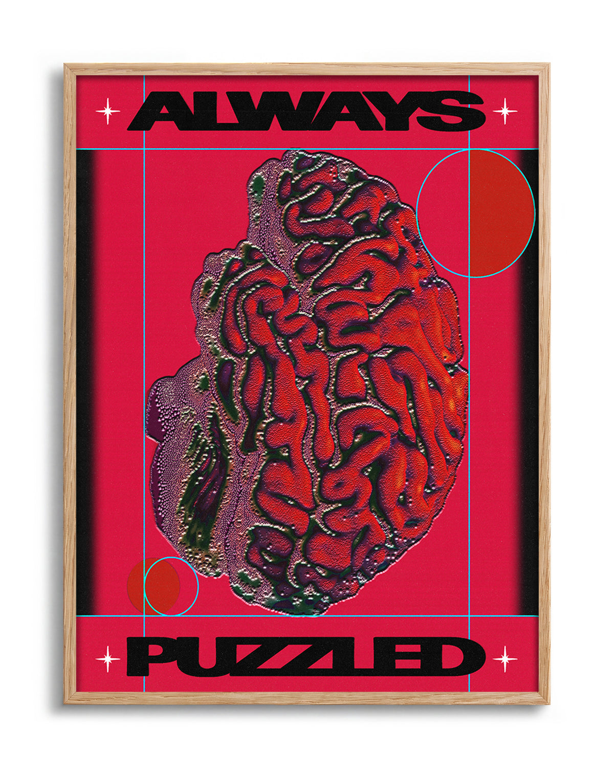 Always puzzled retro cartoon poster in an oak frame