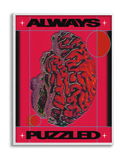 Always puzzled retro cartoon poster in a white frame