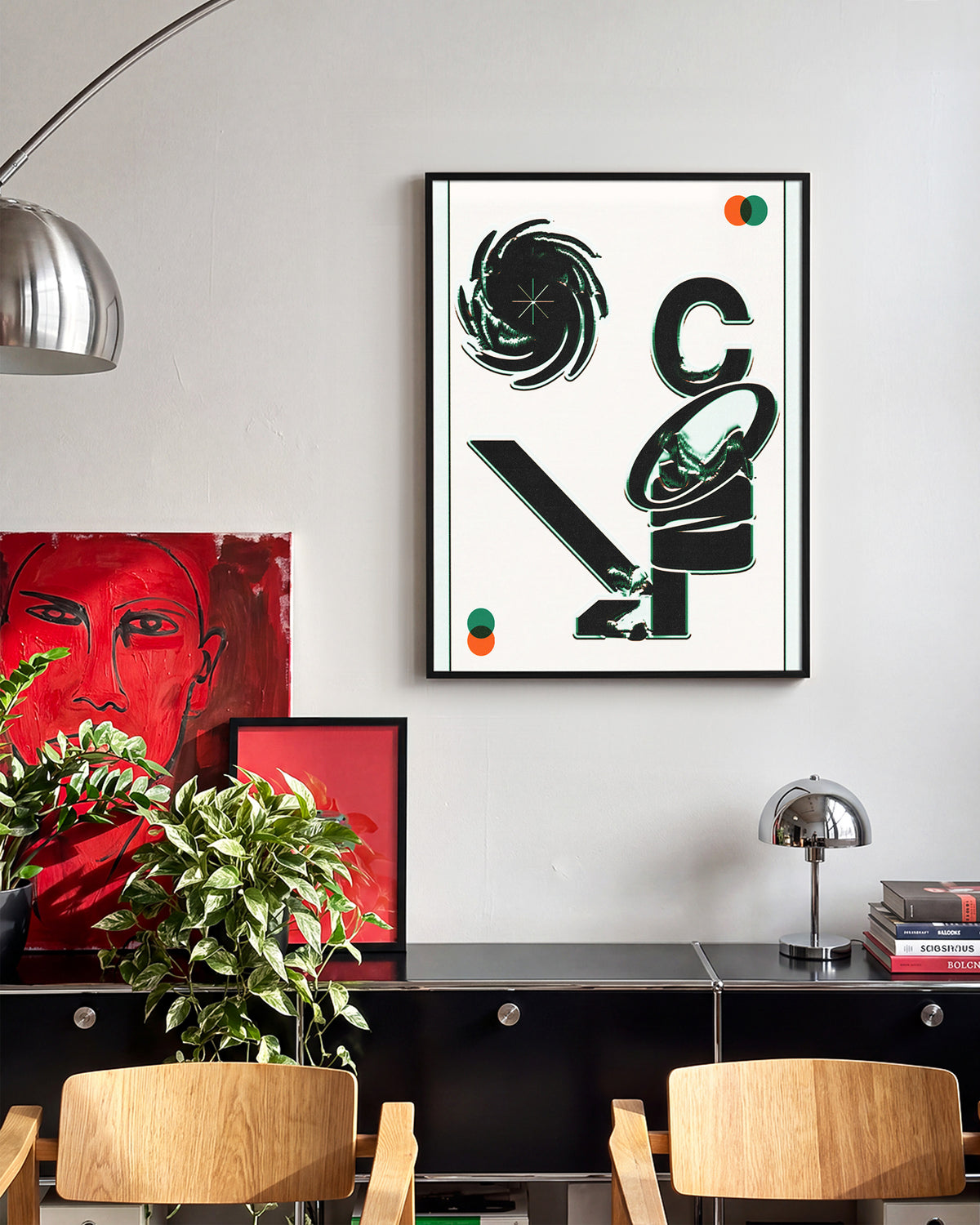 Cozy minimalist typography poster in a black frame on a wall