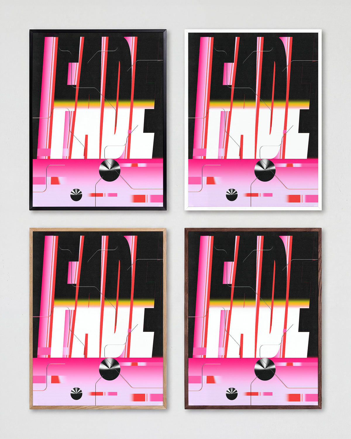 Fade retro typography poster shown in all frame colours