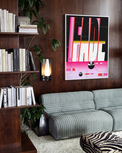 Fade retro typography poster in a white frame on a wall