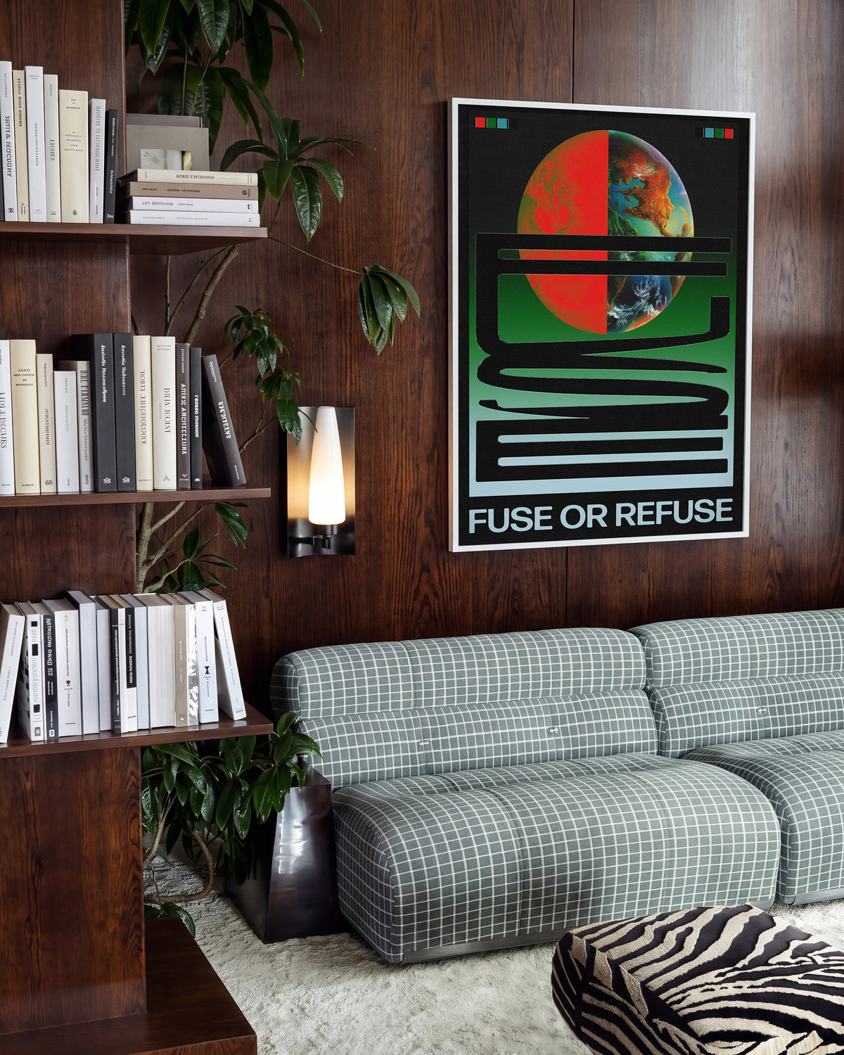 Fuse or Refuse retro typography poster in a white frame on a wall