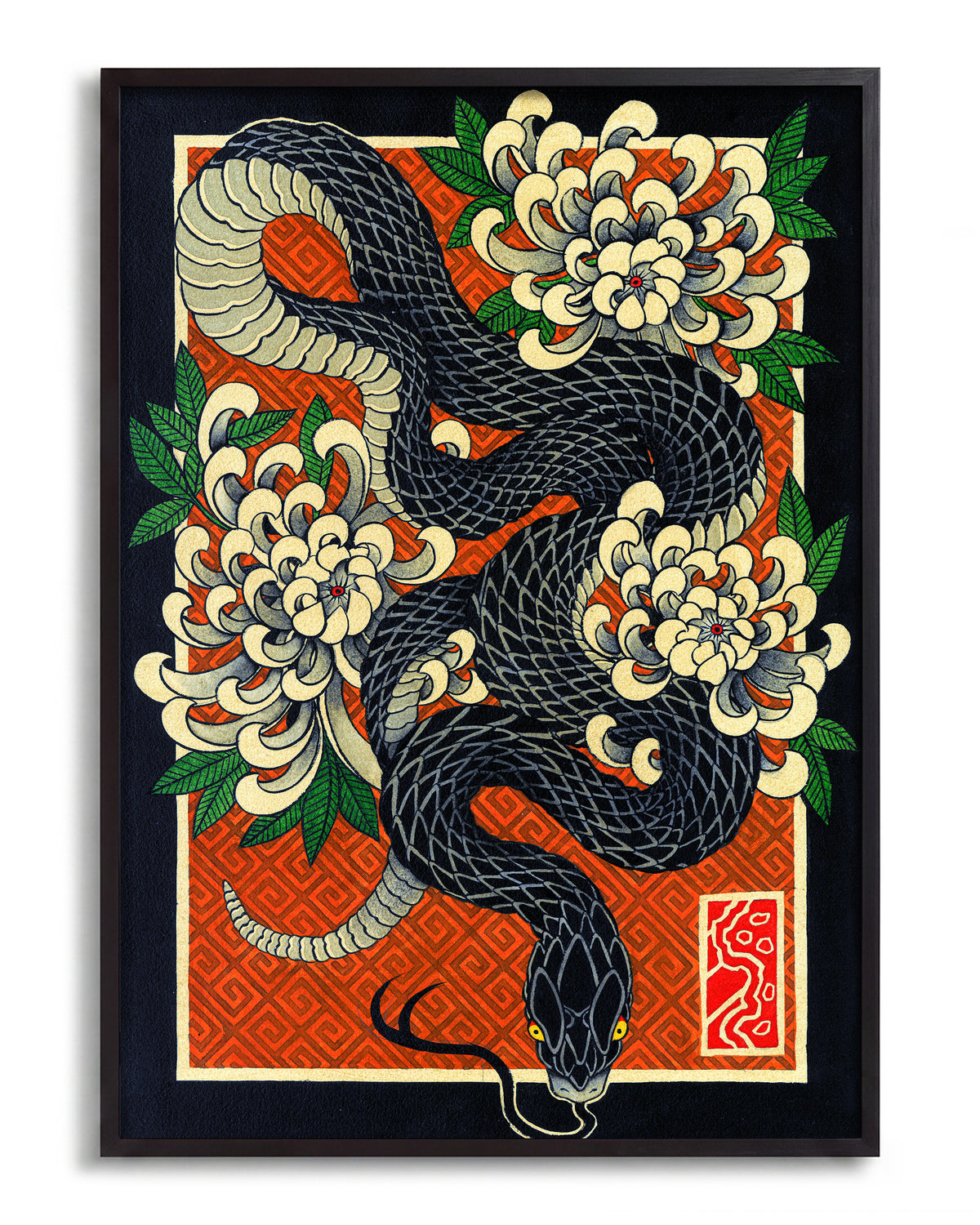Snake - no background framed - black