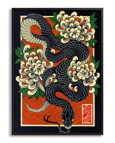 Snake - no background framed - black