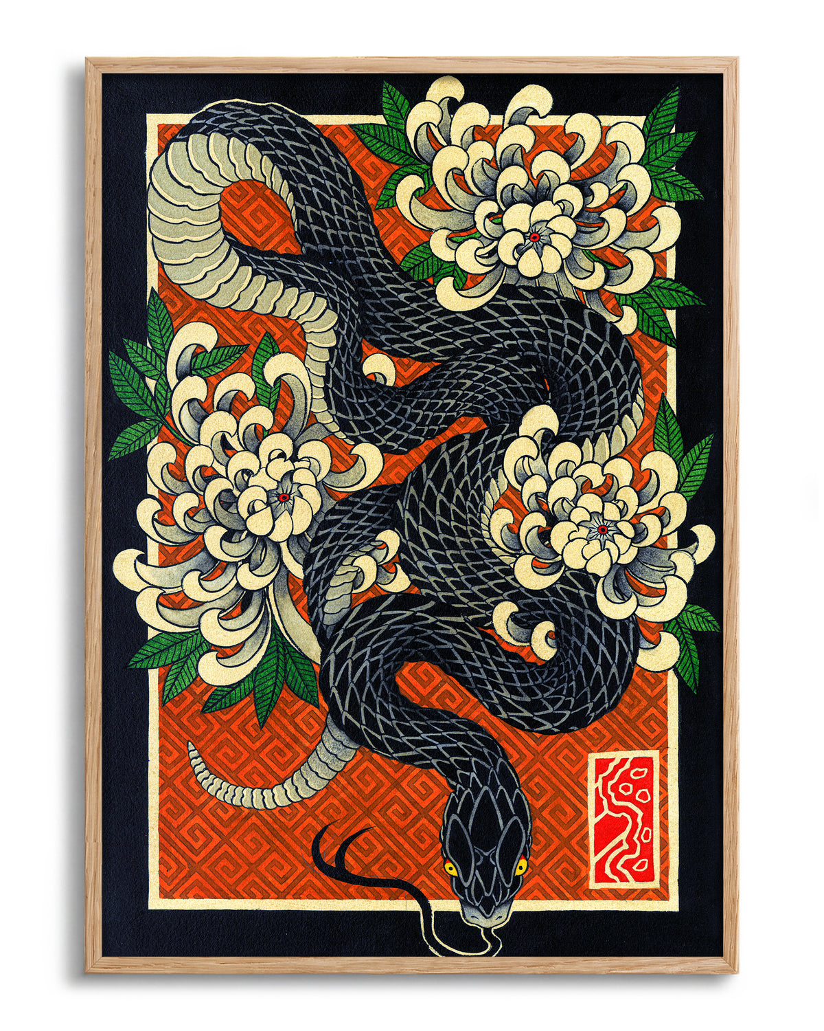 Snake - no background framed - oak
