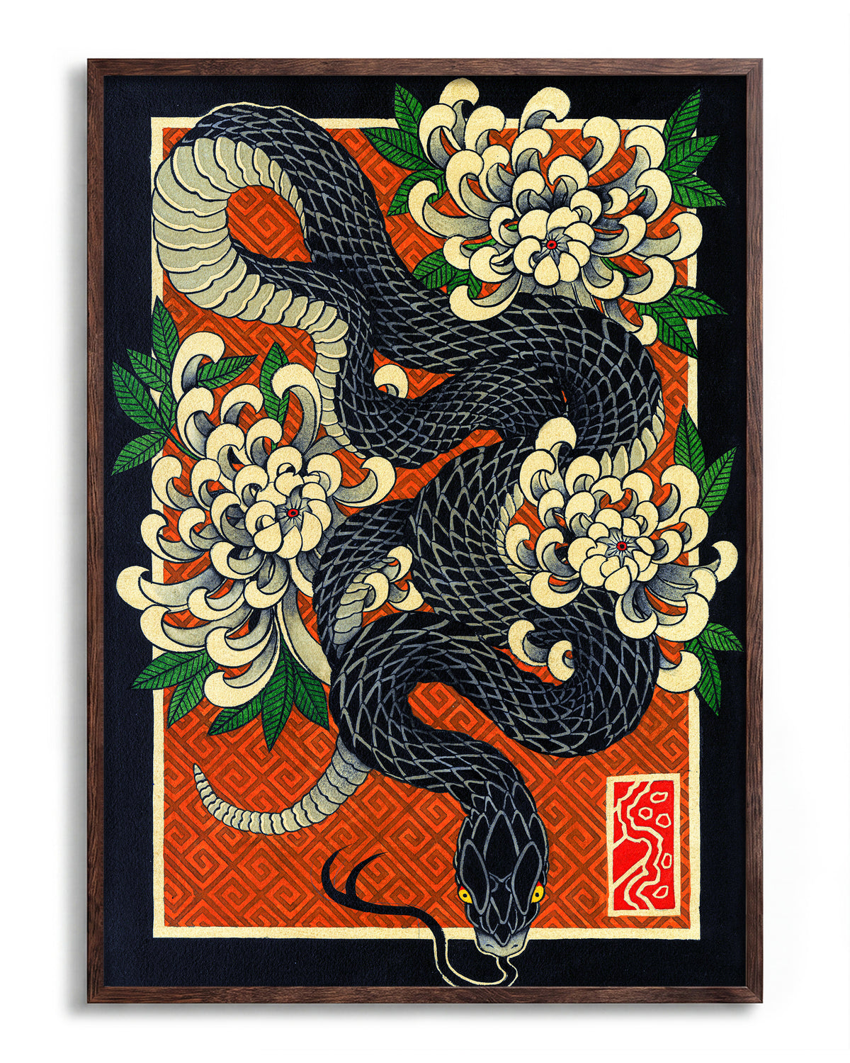 Snake - no background framed - walnut