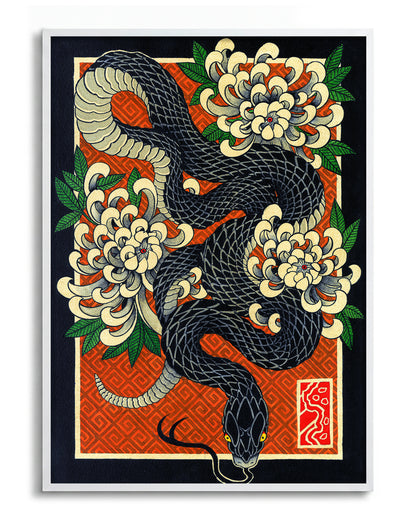 Snake - no background framed - white