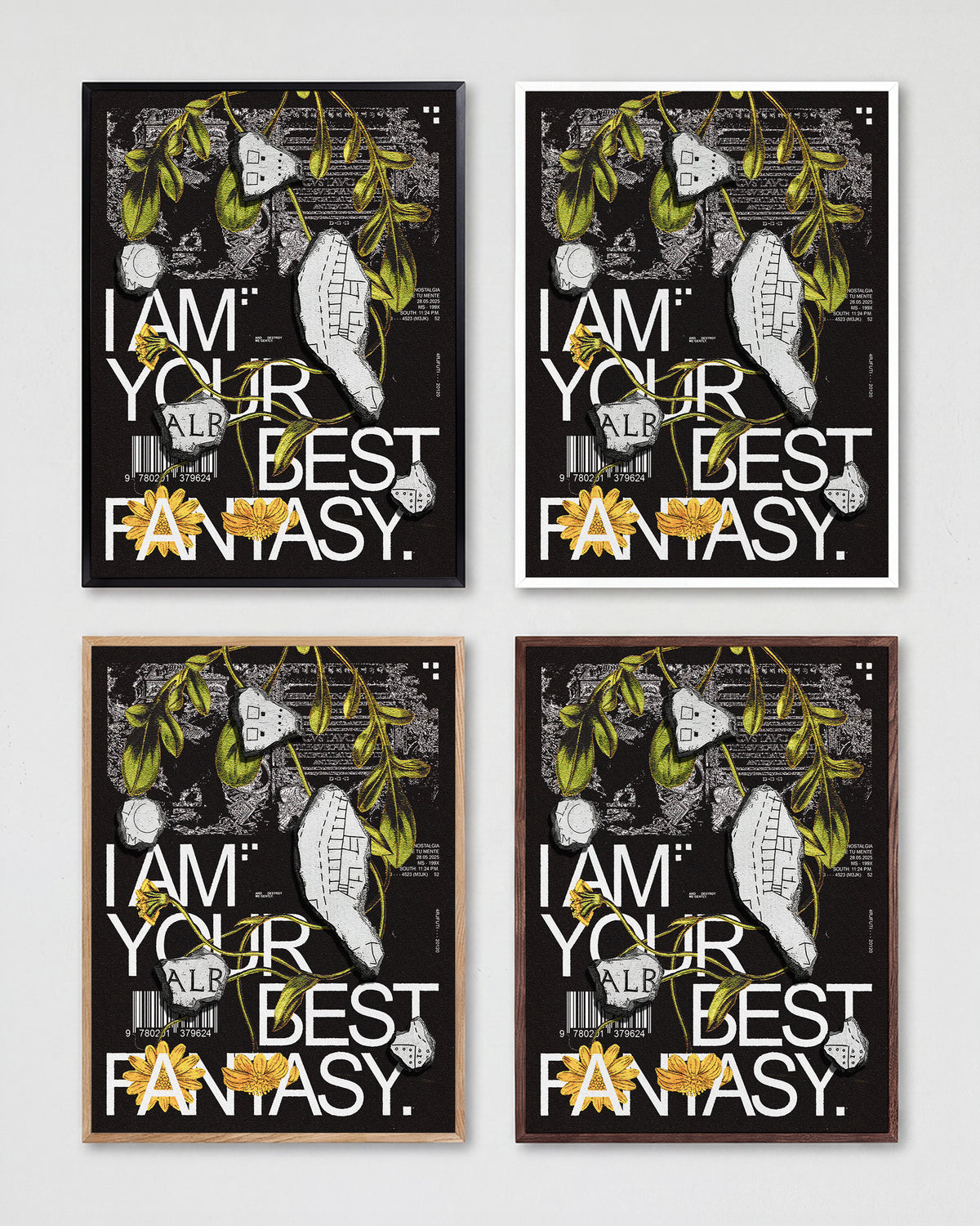 Best Fantasy typography quote print shown in all frame colours