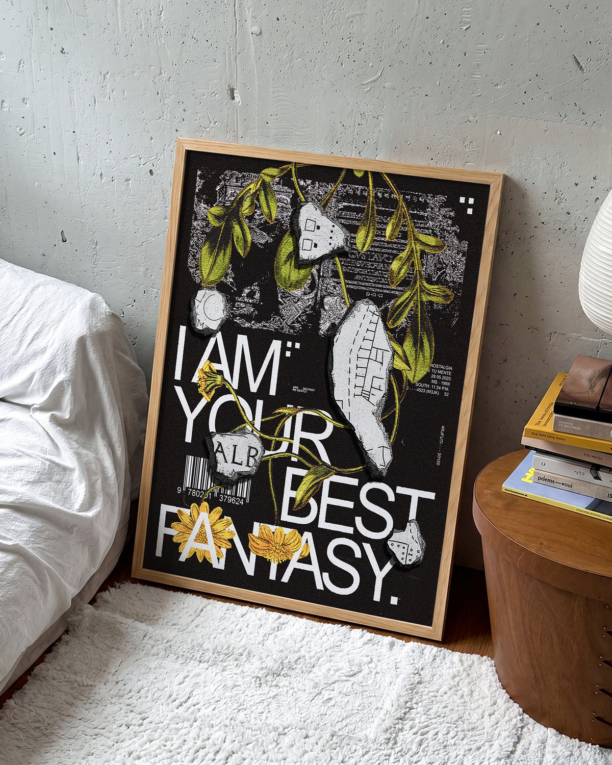 Best Fantasy typography quote print in an oak frame on a wall