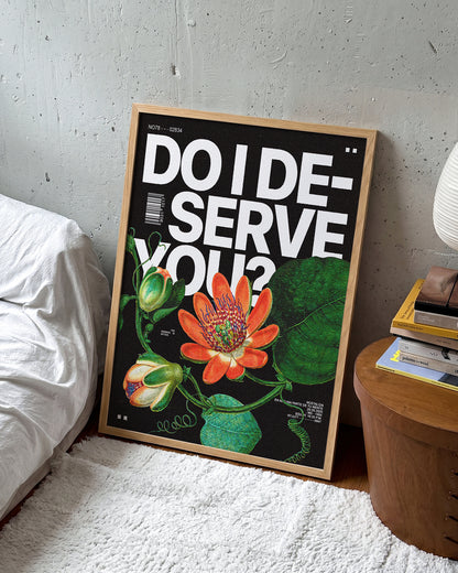 Durian fruit typography print in an oak frame on a wall