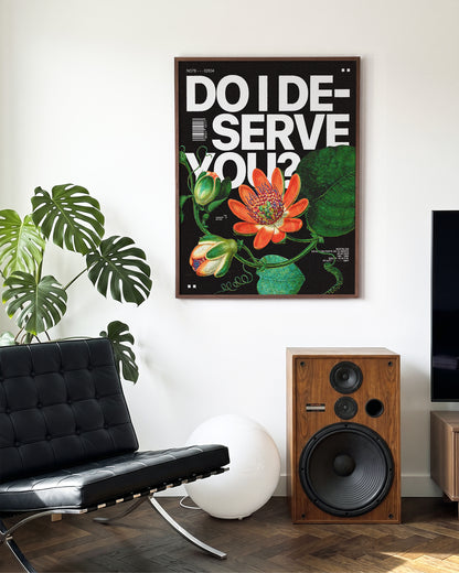 Durian fruit typography print in a walnut frame on a wall