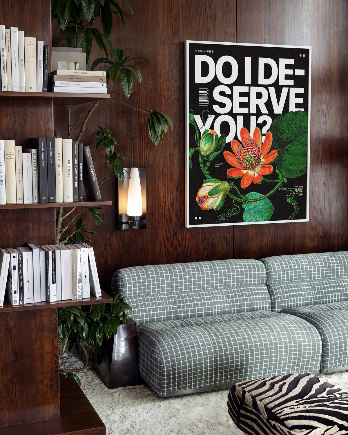 Durian fruit typography print in a white frame on a wall