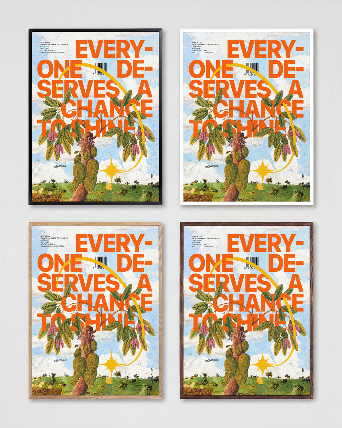 Día de Verano summer typography print shown in all frame colours