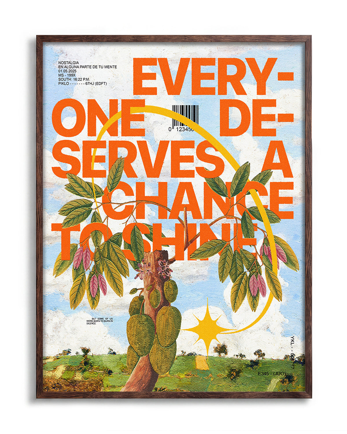 Día de Verano summer typography print in a walnut frame