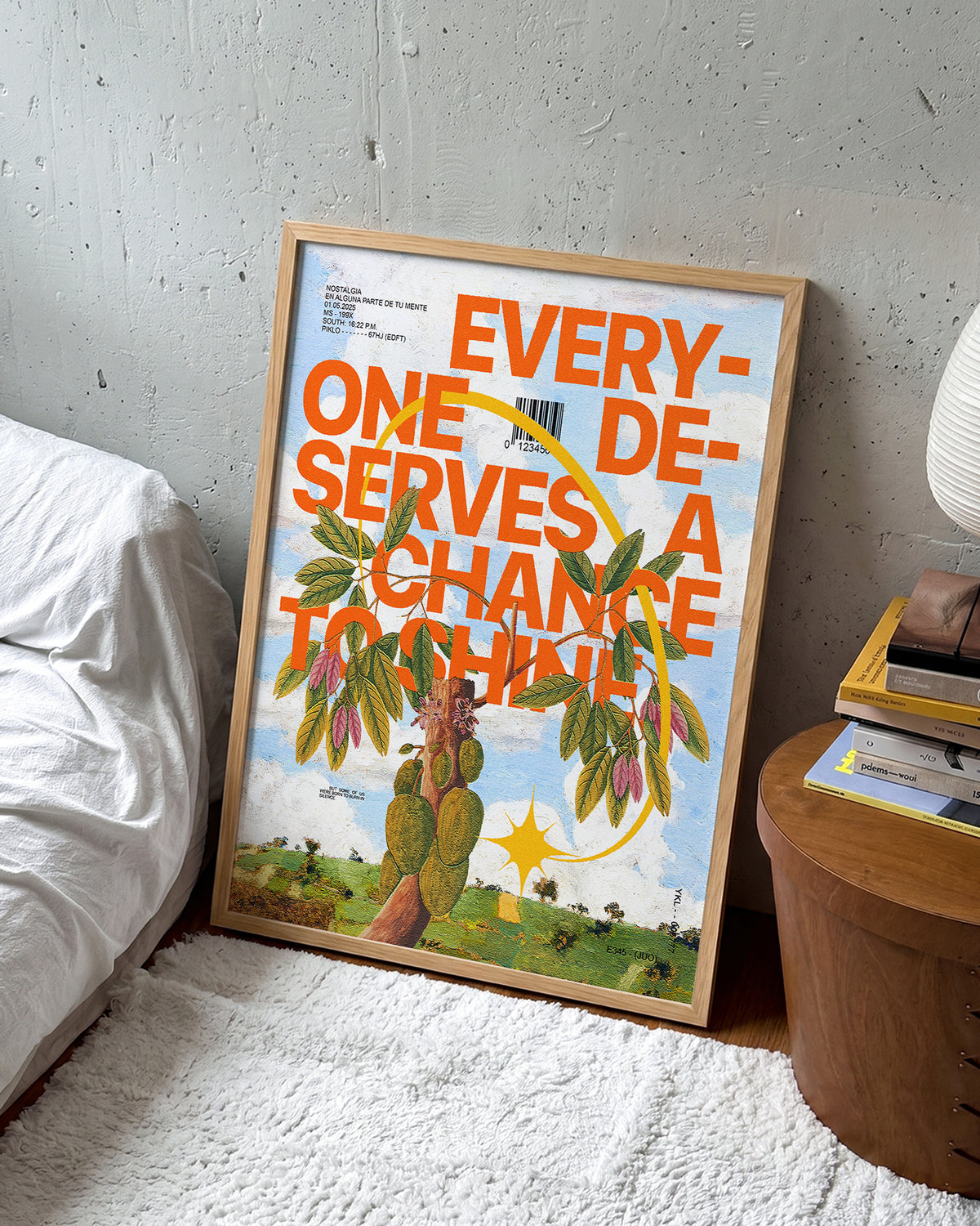 Día de Verano summer typography print in an oak frame on a wall