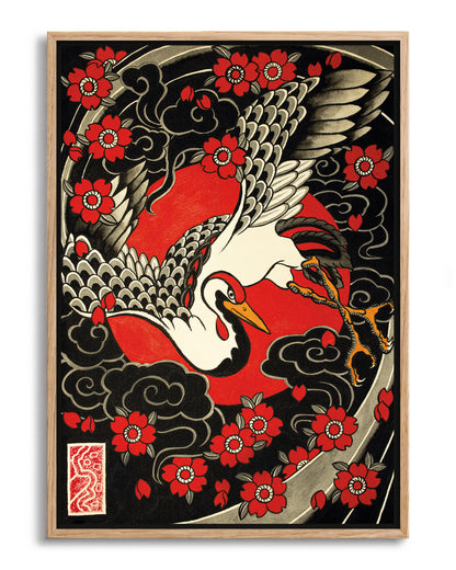 Tsuru & Sakur - no background framed - oak