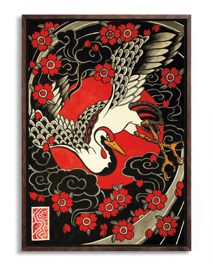 Tsuru & Sakur - no background framed - walnut