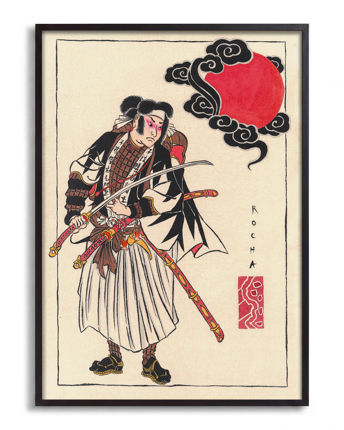 Samurai - no background framed - black