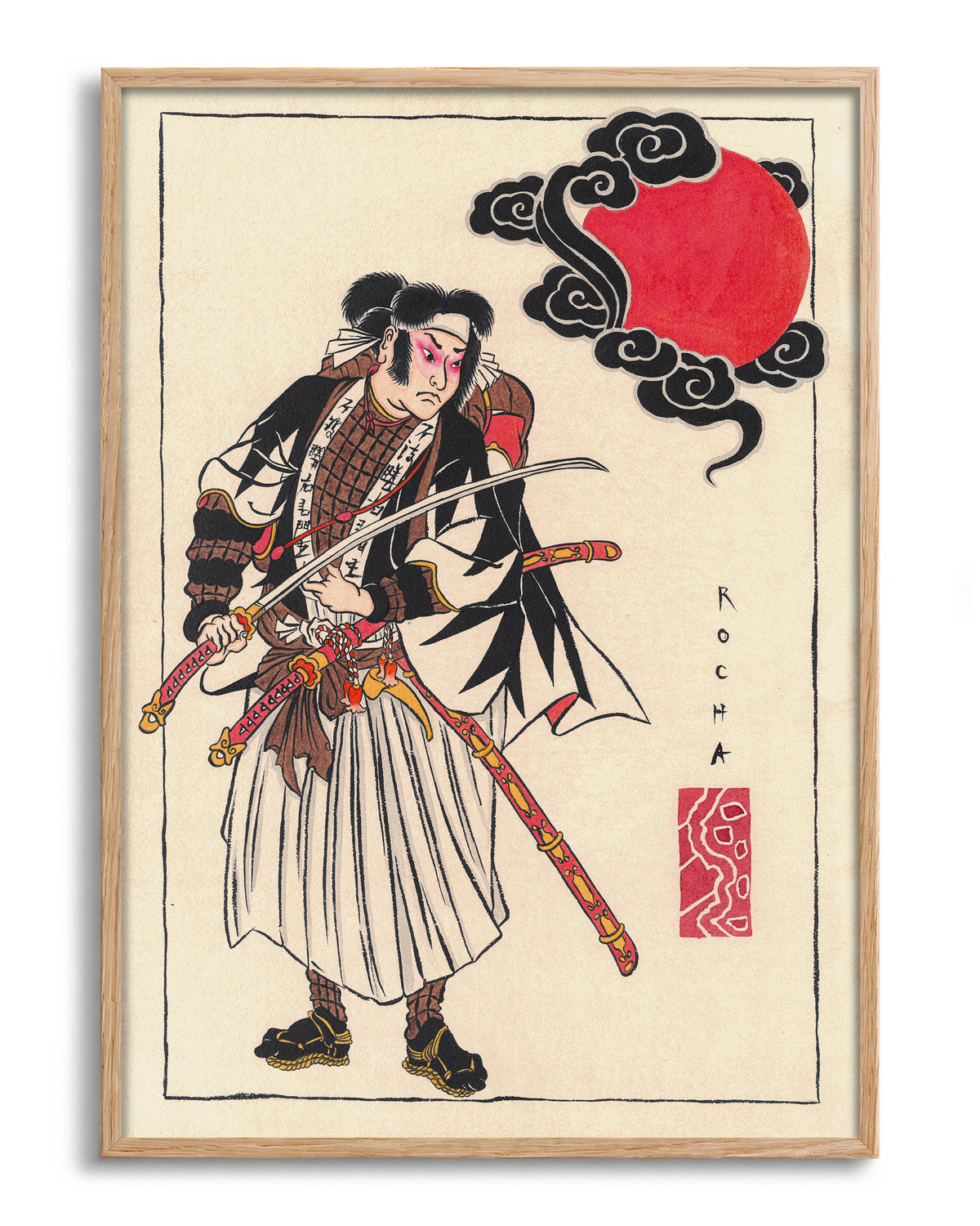 Samurai - no background framed - oak