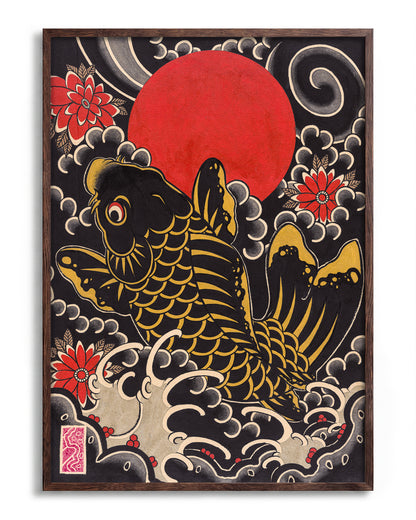 Koi and Kiku - no background framed - walnut