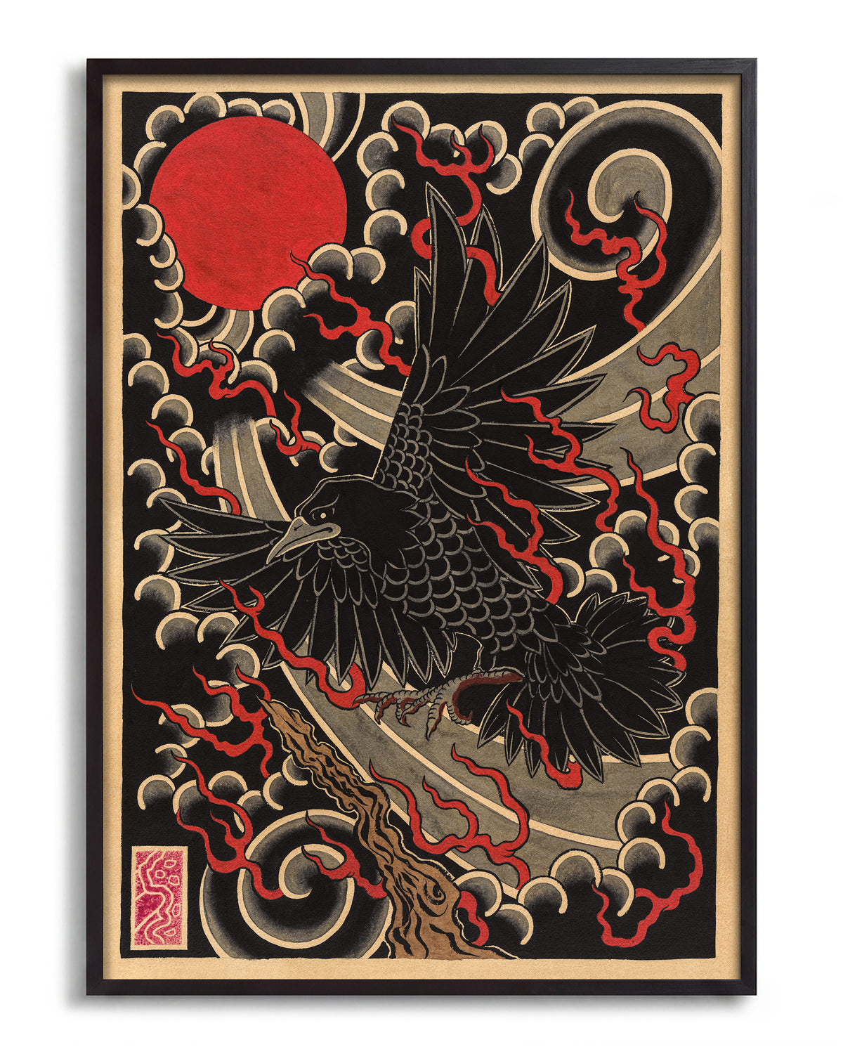 Black crow - no background framed - black