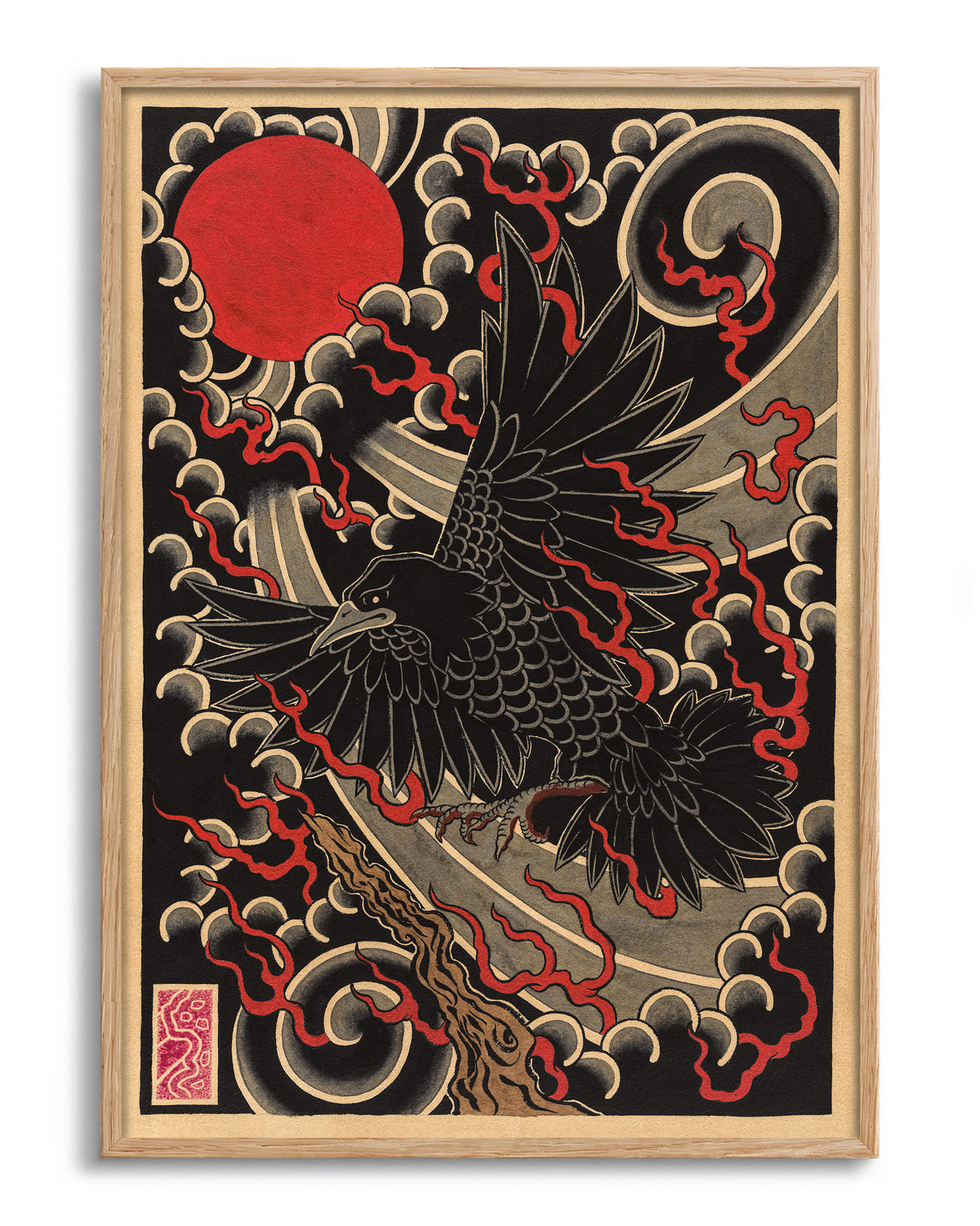 Black crow - no background framed - oak