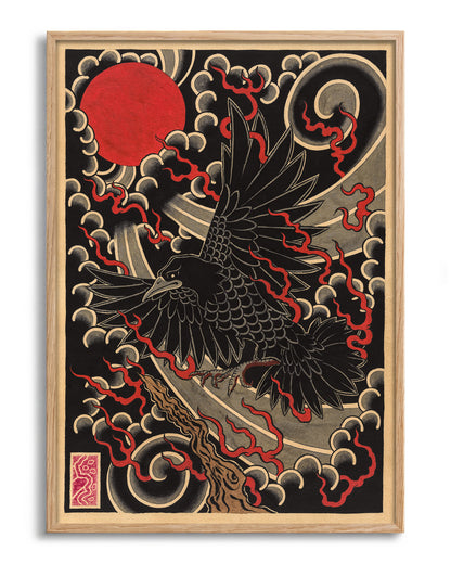 Black crow - no background framed - oak