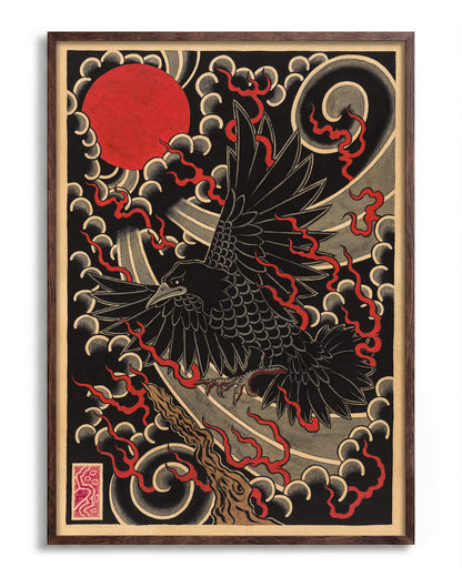 Black crow - no background framed - walnut