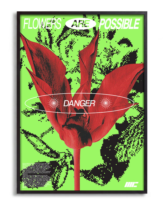 Flower Danger - no background framed - black
