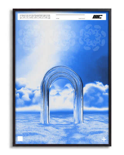 Door to Another World retro space art print in a black frame