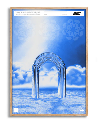 Door to Another World retro space art print in an oak frame