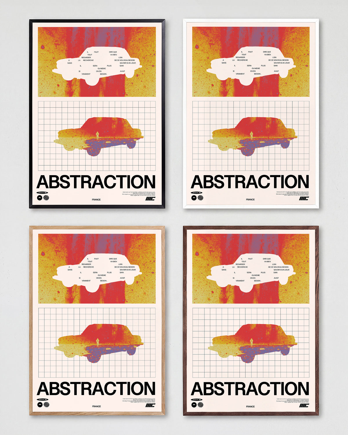Abstraction retro graphic design print shown in all frame colours