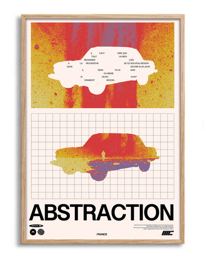 Abstraction retro graphic design print in an oak frame