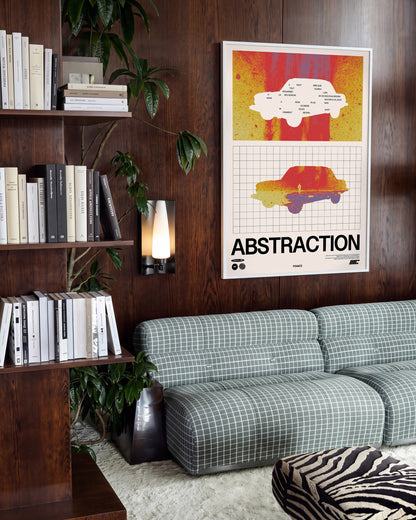 Abstraction retro graphic design print in a white frame on a wall