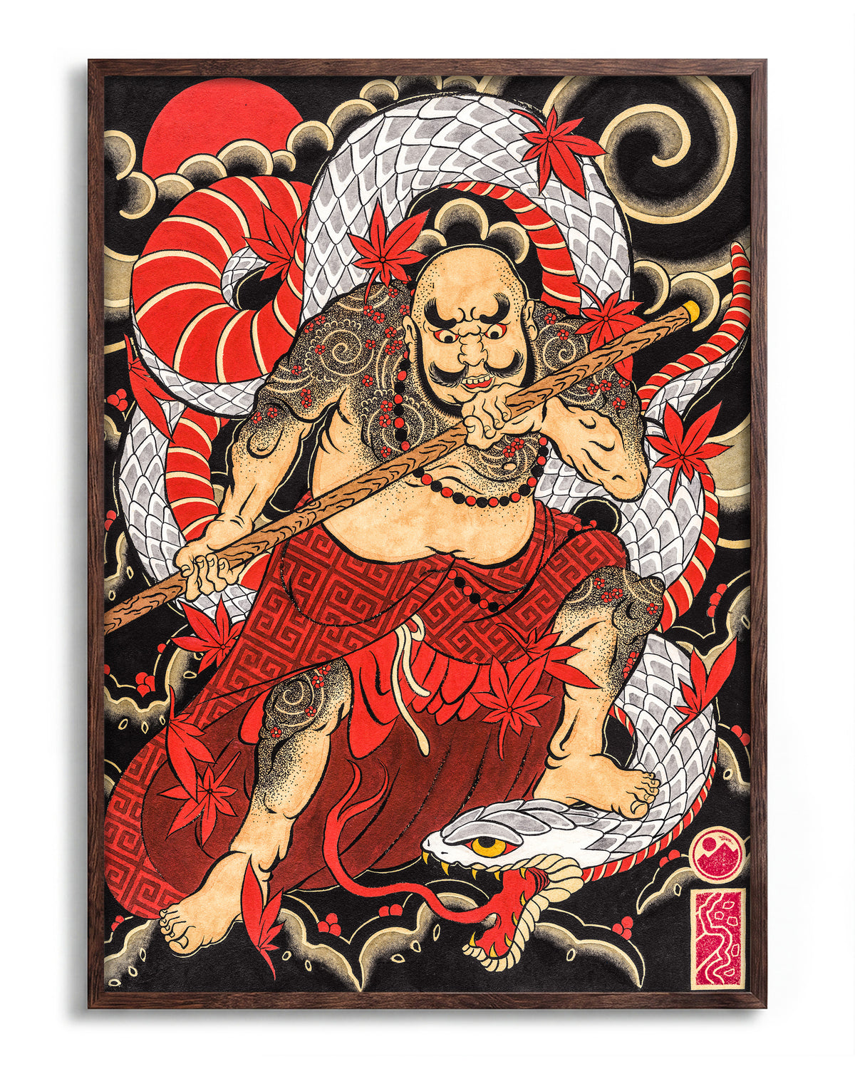 Samurai & Snake - no background framed - walnut
