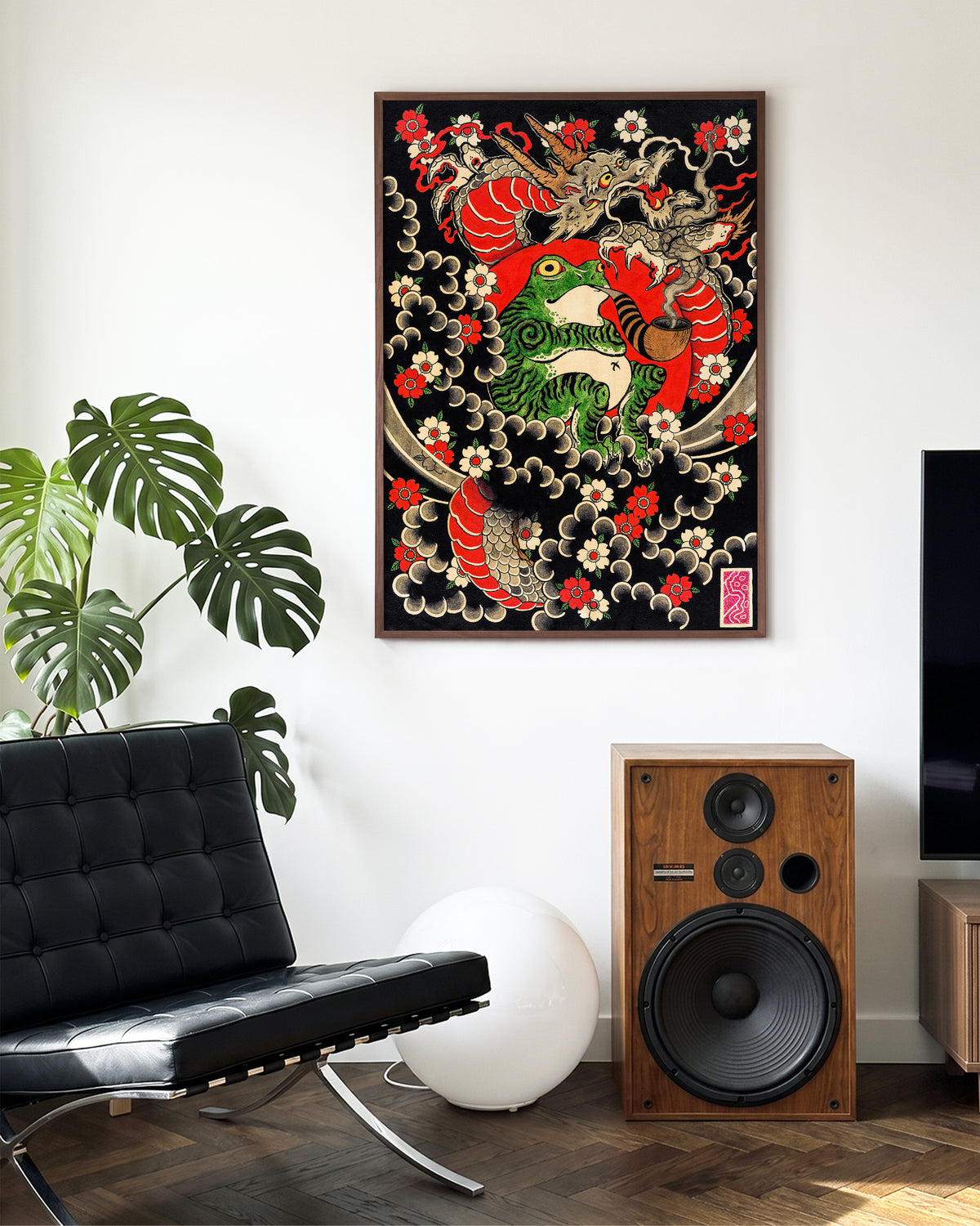 Dragon, Frog & Sakura - room context walnut