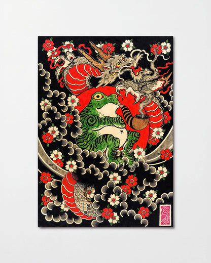 Dragon, Frog & Sakura - unframed