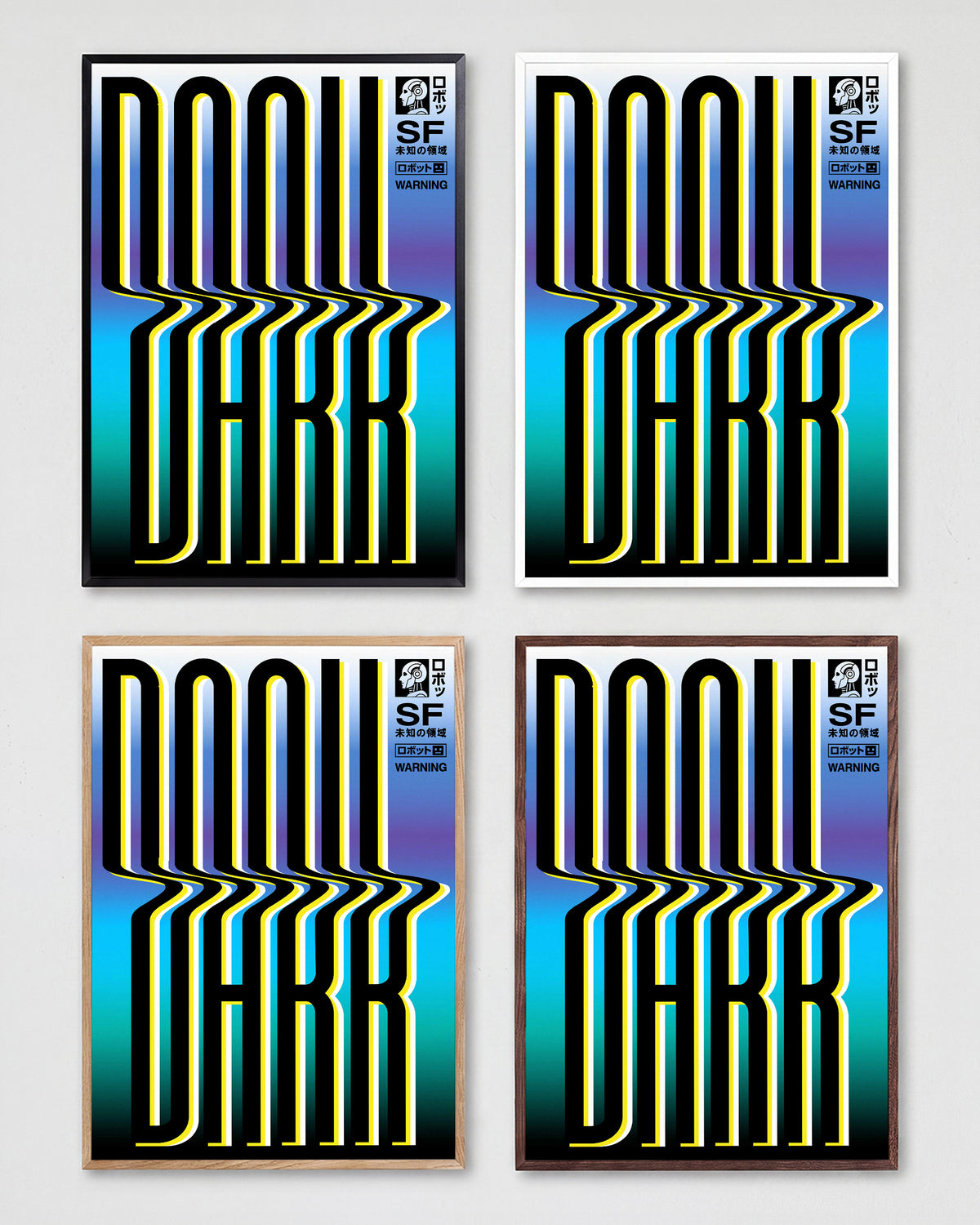 Dark Japanese abstract poster shown in all frame colours